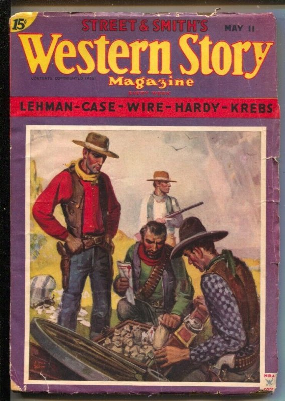 Western Story 5/11/193-Bandits divide their loot cover by J.W. Scott-Bullets...