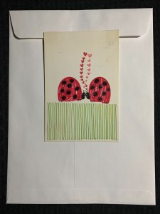 VALENTINES DAY Cartoon Ladybugs in Love w/ Hearts 4.5x7 Greeting Card Art V3404
