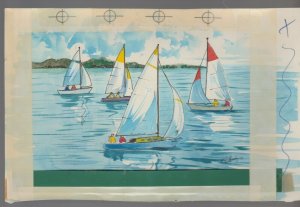 FATHERS DAY Four Sailboats w/ Cloudy Blue Sky 8.5x5.5 Greeting Card Art #10016