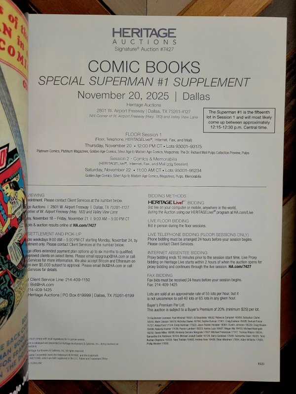 Heritage Auctions: Superman #1 Comic Books Supplement Magazine - Nov 20, 2025