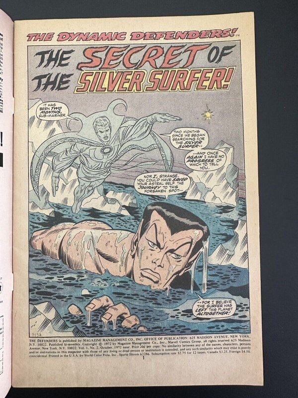 Defenders #2 FN- Silver Surfer Joins The Defenders (Marvel 1972)