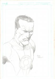 Sinestro Green Lantern Bust Pencil Art Drawing - 2008 Signed art by David Finch