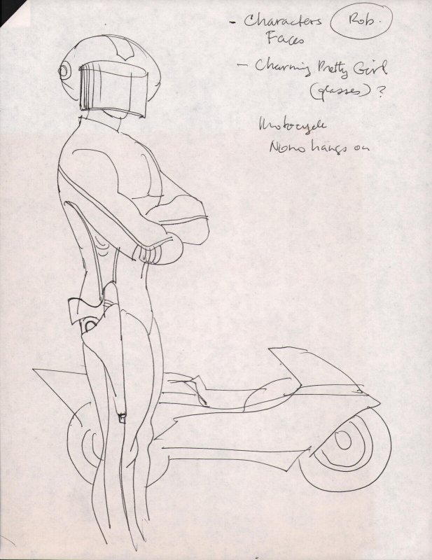 Speed Racer-Esque Ink Sketch With Notes - 1980s