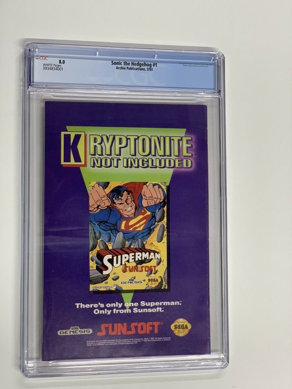 Sonic the hedgehog 1 CGC 8.0 WP Archie 1993