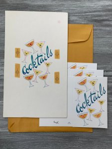 COCKTAILS INVITE with Cartoon Glasses 6.5x11 Greeting Card Art 699 w/ 3 Cards