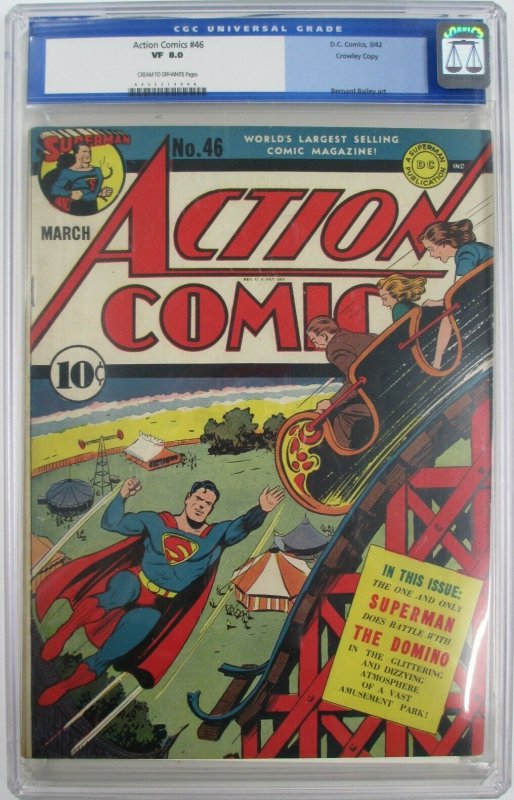 1942 DC~Action Comics #46~CGC 8.0 (VF)~The Devil Playground~Crowley Copy