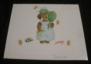 HAPPY BIRTHDAY Vintage Dog in dress w/ Mirror 7x6 Greeting Card Art #B576