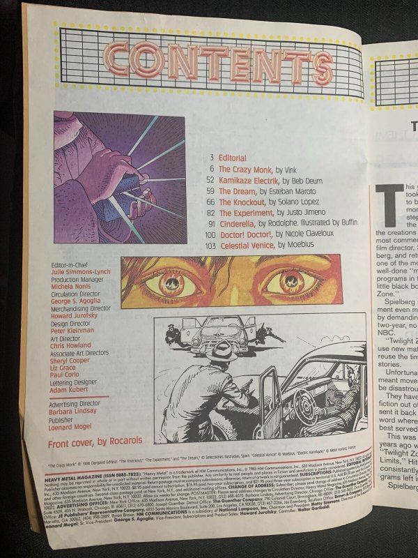 1986 Spring HEAVY METAL Magazine VG 4.0 Moebius is Back
