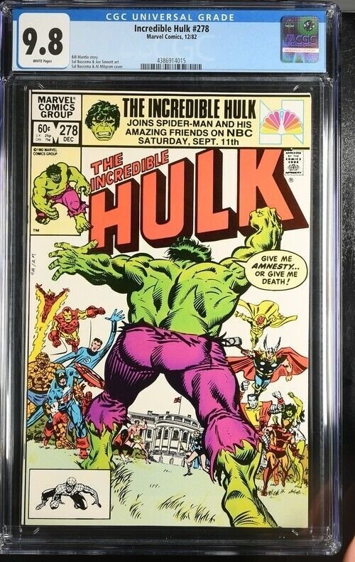 INCREDIBLE HULK #278 1982 MARVEL CGC 9.8 AVENGERS WHITE PAGES