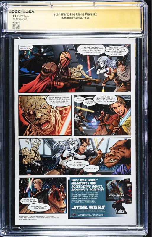 Star Wars: Clone Wars #2 10/08 signed Eckstein, Taylor & Lanter Graded CGC 9.8