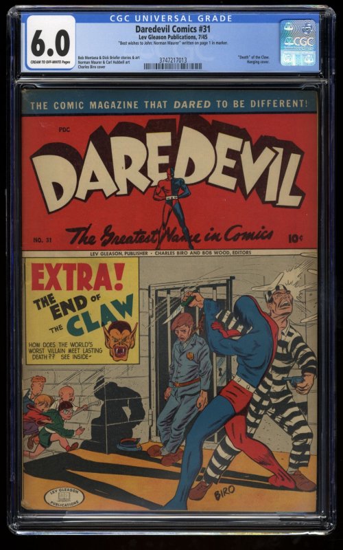 Daredevil Comics #31 CGC FN 6.0 Cream To Off White Death of the Klaw!