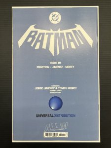 BATMAN #1 UNIVERSAL ALLIANCE EXCLUSIVE JORGE JIMENEZ VAR NM+ IN-HAND PROSHIPPER