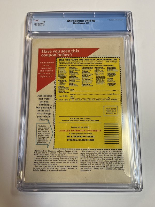 Where Creatures Roam (1973) # 20 (CGC 8.5 WP) Jim Starlin Marvel Comics