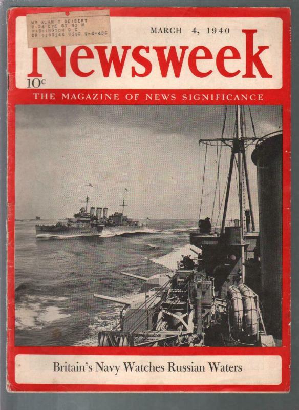 Newsweek 3/4/1940-British Navy-Huey Long-Mein Kampf-Hitler-VG