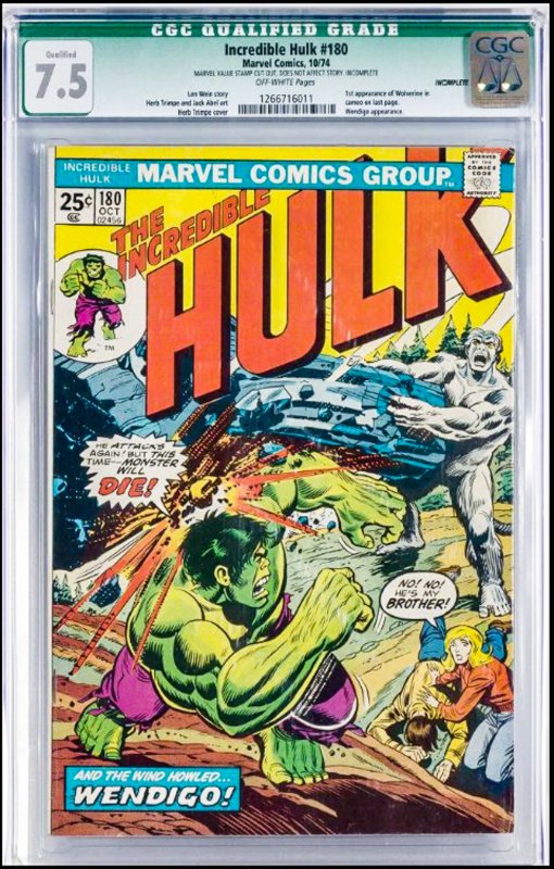 The Incredible Hulk #180 (1974) CGC Graded 7.5 (Qualified) 1st Wolverine (Cameo)