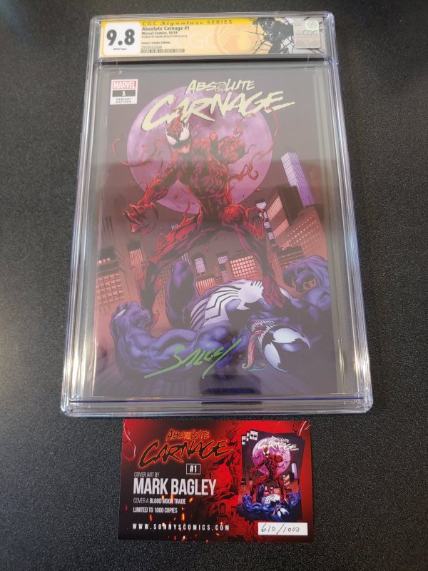 ​ABSOLUTE CARNAGE #1 CGC 9.8 SIGNATURE SERIES  VARIANT SIGNED BY MARK BAGLEY .