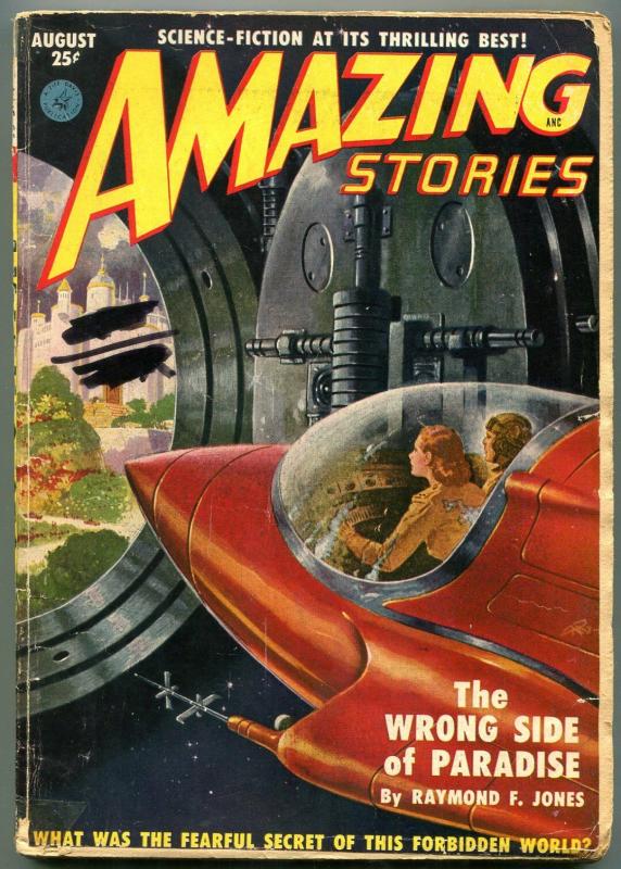 Amazing Stories Pulp August 1951- The Wrong Side of Paradise- Rocket cover