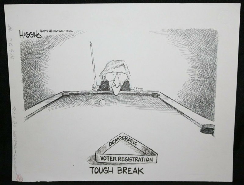 Democratic Voter Registration Pool Table Chicago Sun-Times - art by Jack Higgins