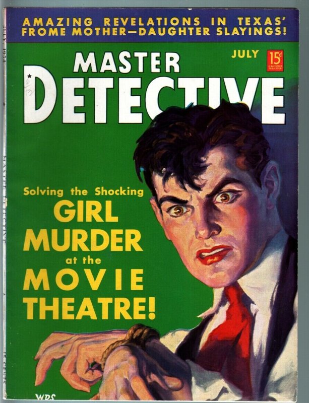 MASTER DETECTIVE PULP-JULY 1938-MOVIE THEATER MURDER-QUEEN OF FORGERS FN/VF