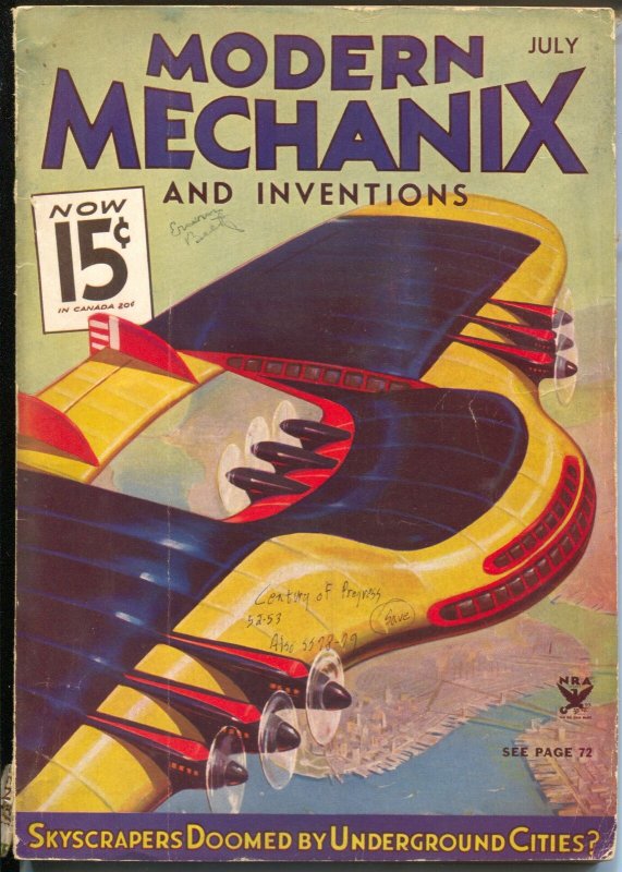 Modern Mechanix and Inventions 7/1934-Norman Saunders interior art-VG