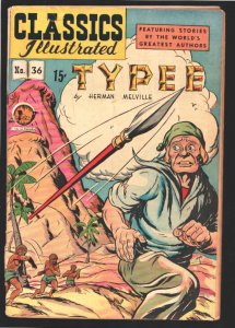 Classics Illustrated #36 HRN 64 1940's-Typee by Herman Melville-No cover pric...