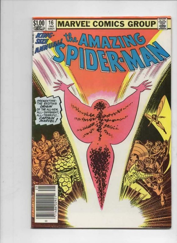 Amazing SPIDER-MAN #16 Annual, FN, 1st Monica Rambeau, Captain Marvel, 1963 1982