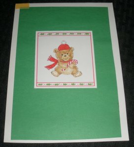 CHRISTMAS Teddy Bear w/ Candy Cane 5.5x8 Greeting Card Art #FL66