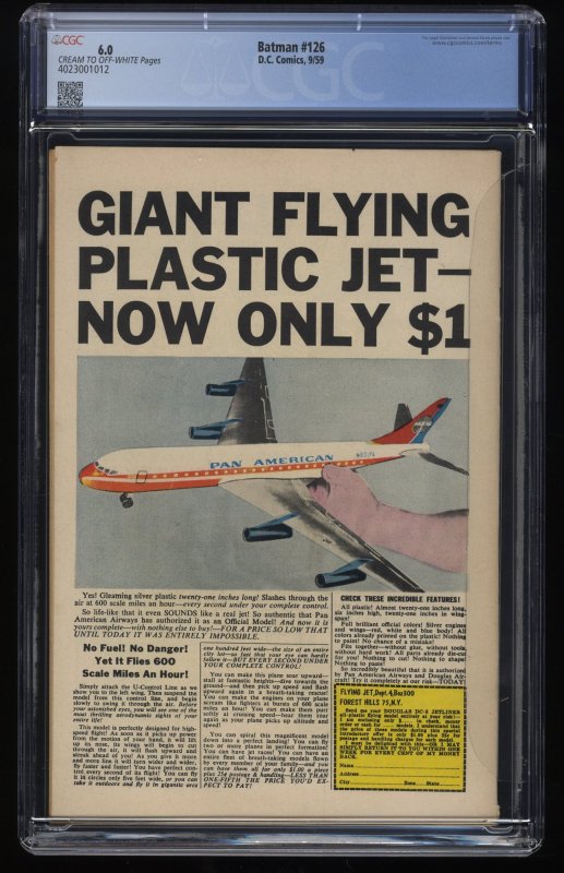 Batman #126 CGC FN 6.0 Cream To Off White 1st Appearance Firefly!