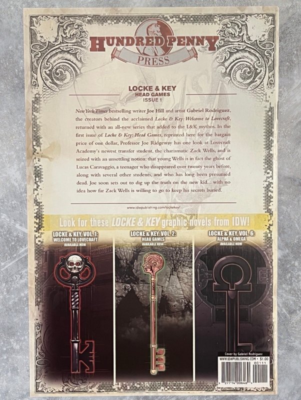 Locke & Key: Head Games #1 (Hundred Penny Press) VF Raw Promo