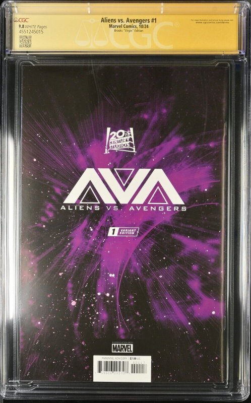 Aliens Vs Avengers (2024) # 1 (CGC 9.8 SS) Signed Mark Brooks  * Census = 8 *