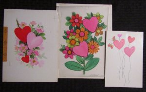 VALENTINES Hearts w/ Butterflies Balloons 7x9 Greeting Card Art LOT of 3 #V3405