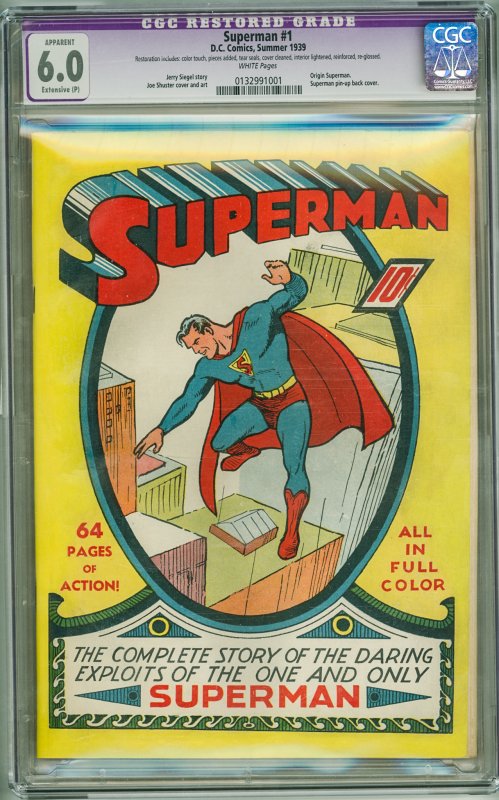 Superman #1 CGC 6.0 Restored! See description for restoration. White Pages!