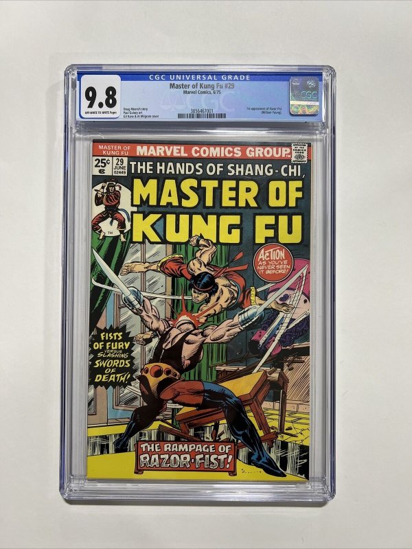 Master Of Kung Fu 29 Cgc 9.8 Ow/w Pages 1st Razorfist Marvel 1975Shang Chi