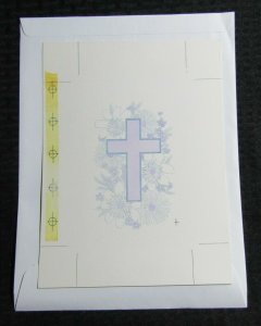 IN SYMPATHY Lavendar Cross with White Flowers 7.5x10 Greeting Card Art #S1284