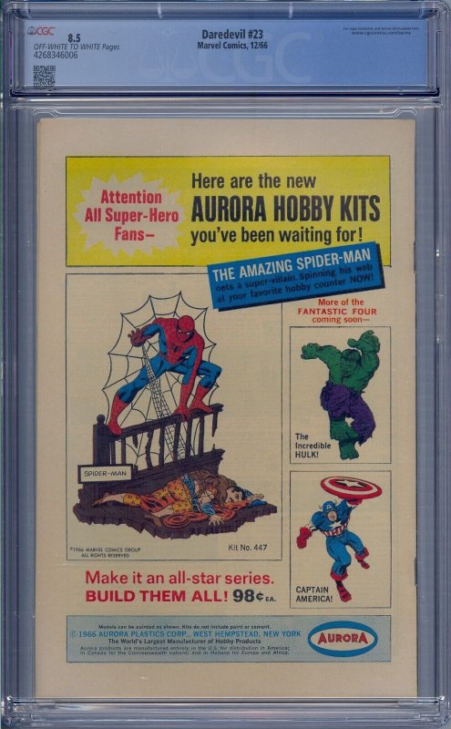 DAREDEVIL #23 CGC 8.5 MASKED MARAUDER GLADIATOR GENE COLAN