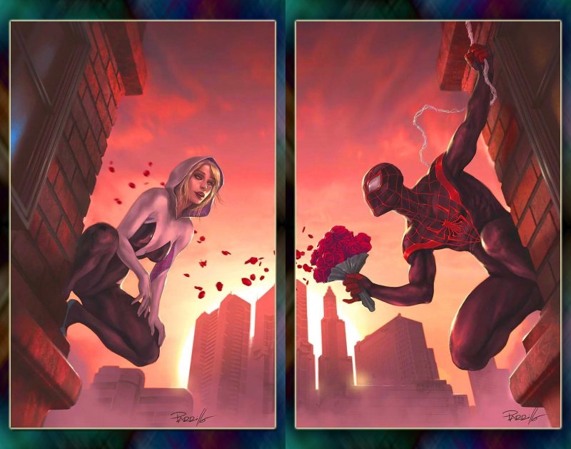 MILES MORALES SPIDER-MAN #4 ~KISS!~ SPIDER-GWEN SHADOW CLONES #1 PARRILLO Virgin