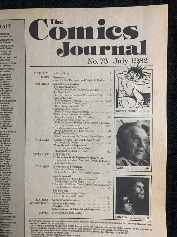 1982 COMICS JOURNAL Magazine #73 FN+ 6.5 Carl Barks / Death of Capt Marvel