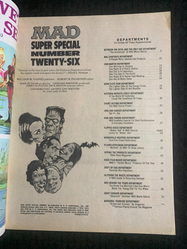 1978 MAD SUPER SPECIAL Magazine #26 VG/FN 5.0 NO Makin' Out Record