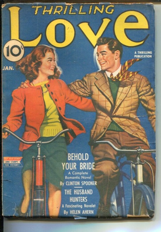 Thrilling Love 1/1943-bicycle cover-romace pulp-Husband Hunters by Helen Ah...