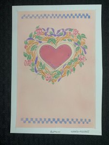 HAPPY VALENTINES DAY Heart w/ Checkered Border 5.5x8 Greeting Card Art #nn