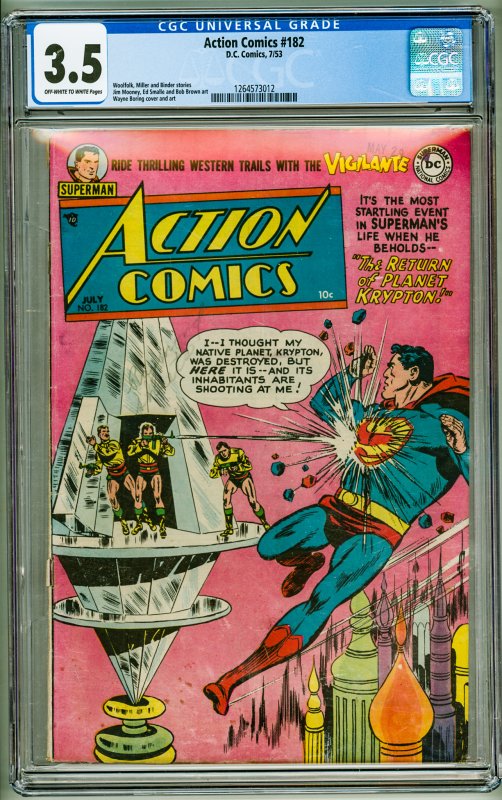 Action Comics #182 (1953) CGC 3.5! OWW Pages!