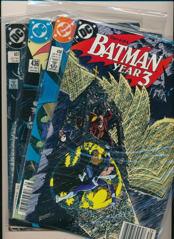 DC Comics BATMAN Year 3, #436,437,438,439 (Part 1 to 4)~  FN or better (PF572) 