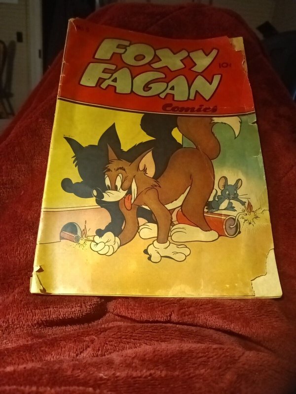 FOXY FAGAN #5 1947-DEARFIELD PUB-golden Age Funny Animal Cartoon FIREWORKS COVER