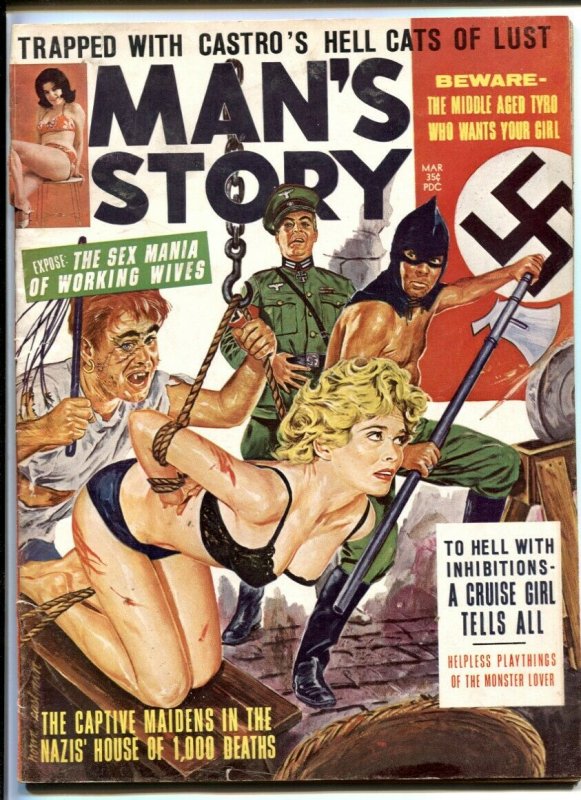 Man's Story March 1964- Nazi terror cover- Castro Hell Cats of Lust