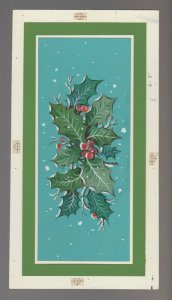 MERRY CHRISTMAS Holly Leaves Snow & Berries 6x11 Greeting Card Art #65