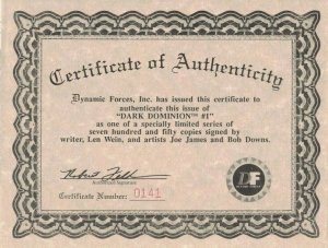 Dark Dominion #1 VF/NM signed by Wein + James + Downs w/COA (141/750) - Defiant