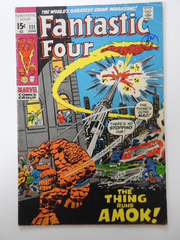 Fantastic Four #111 (1971) The Thing Runs Amok! Sharp VG Condition!