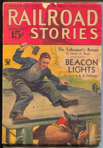PULP:  Railroad Stories 1/1934-Munsey-trailroad spike weapon-pulp adventure-G/VG