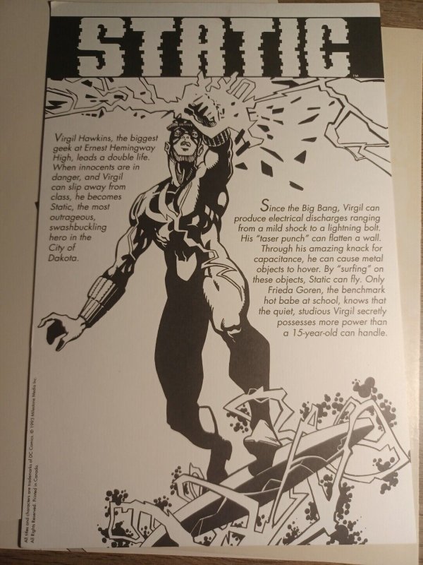 Static #1 VF 1st Static with Card and Poster DC Comics c213