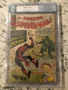 Amazing Spider-Man #5 FN+ PGX 6.5 GRADED Marvel COMIC Book Dr. Doom Stan Lee TJ1